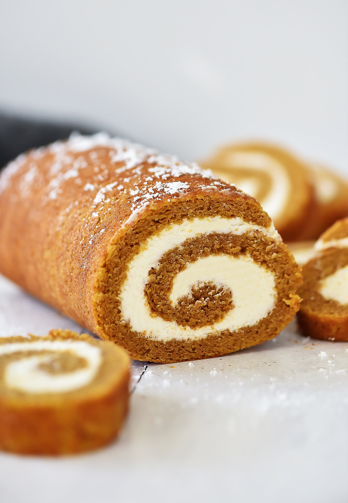 Pumpkin cake roll with toasted walnuts