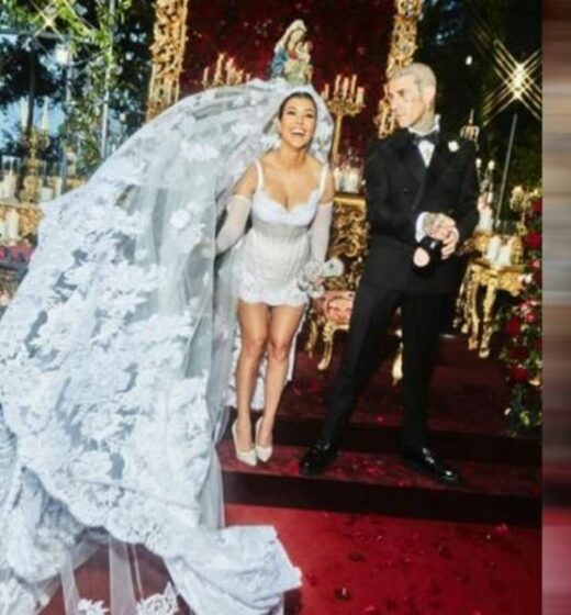 Kourtney Kardashian Reveals Dress And Virgin Mary Train At Wedding